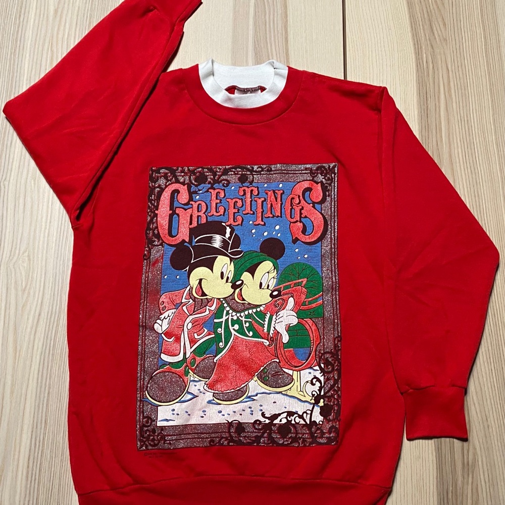 Vtg 80s Xmas Disney Mickey Minnie Crewneck Adult S